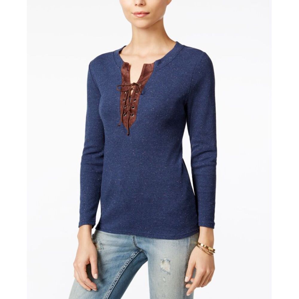 Fair Child Faux Suede Trim Lace Up Top